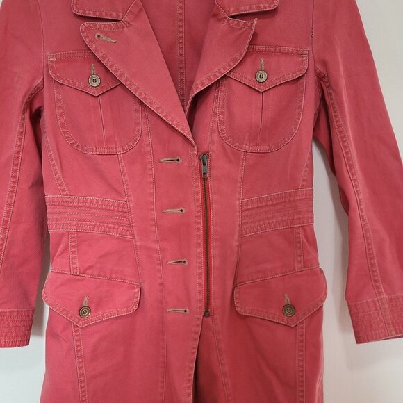 Peruvian Connection Paola Denim Trench Coat Coral 2 - Picture 4 of 9